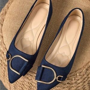 Elegant Navy Blue Women's Flat Shoes